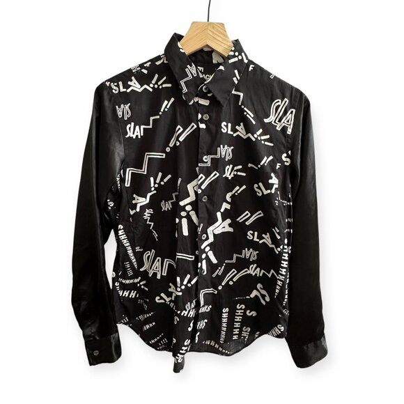 Black Comme des Garçons Shirt AW2021 Graphic Print “SLAM / SHHHH” Size S Japan - Picture 1 of 16